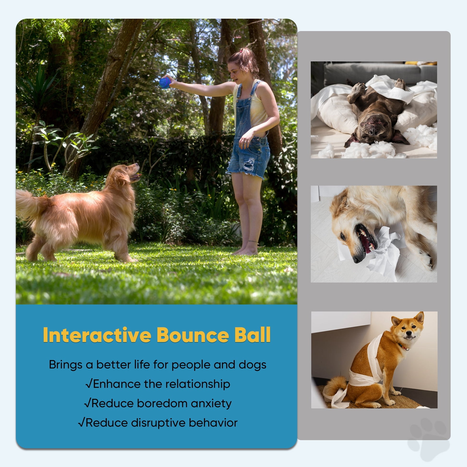 Interactive Toy Dog Ball, Active Rolling Ball for Dogs with Flashing LED Light, Moving Bouncing Toy Ball
