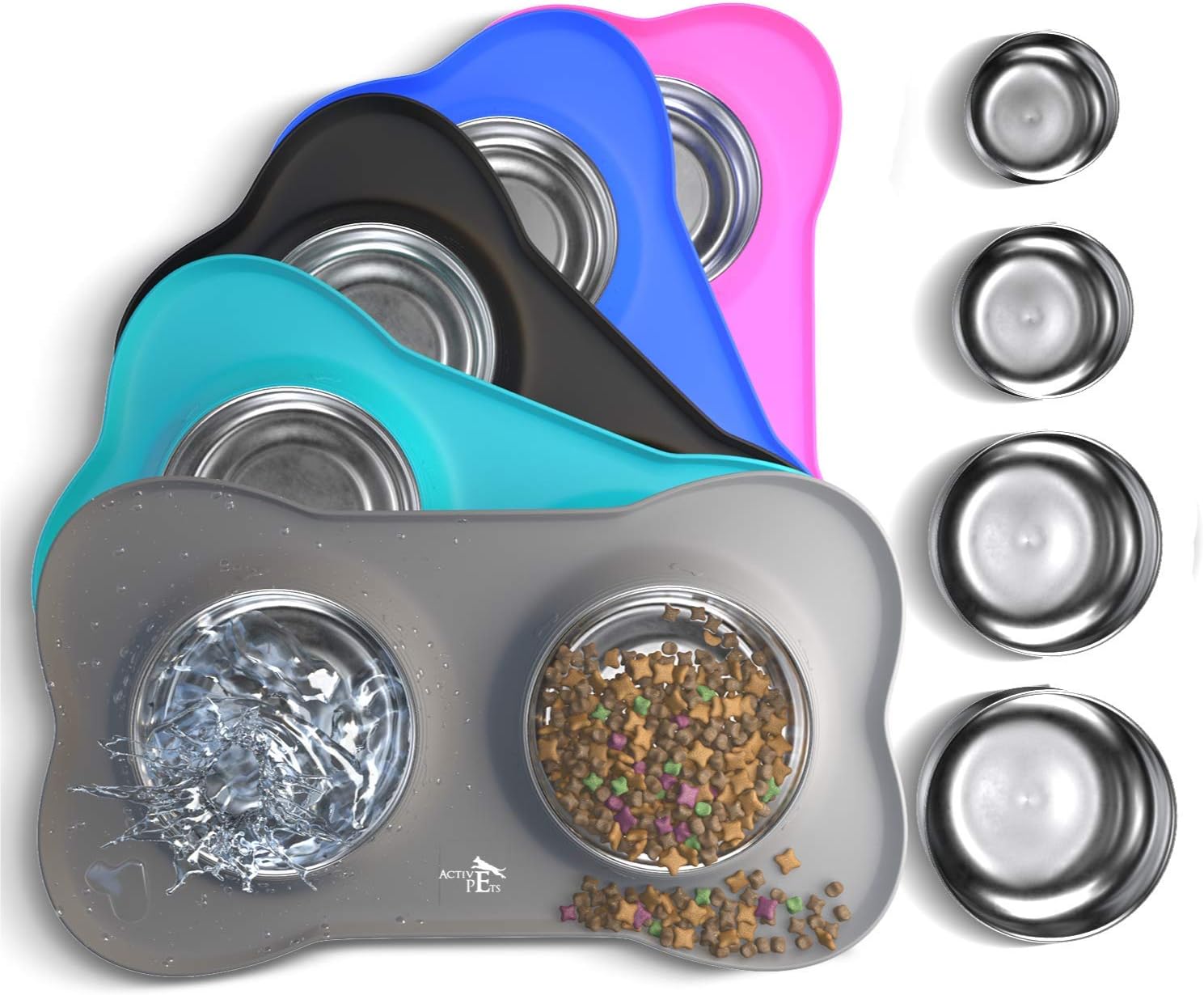 Dog Bowl Set, Stainless Steel No Spill Mess-Proof Food & Water Food Bowls with Skid Resistant Silicone Mat, Dog Bowls Small Size Dog, Medium, & Large, Pet Puppy Bowls & Dishes